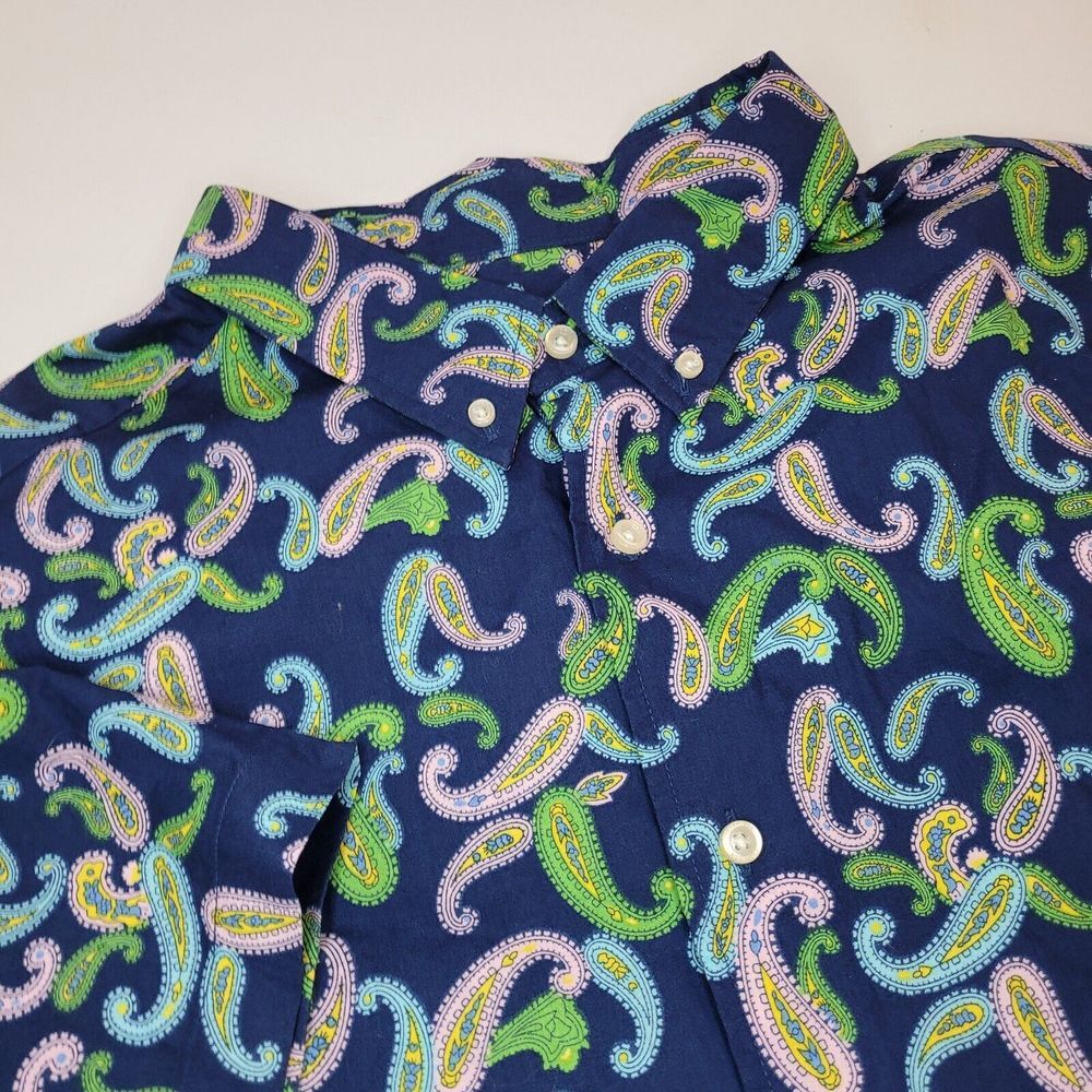 Cremieux Classics Paisley Shirt Mens 2XB Navy Blue Excellent Short Sleeve Cotton
